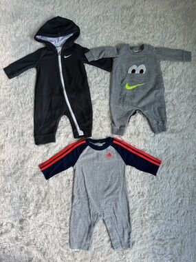 Nike Adidas Baby Boy Rompers Bundle Hooded Coverall One Piece Lot - 3M